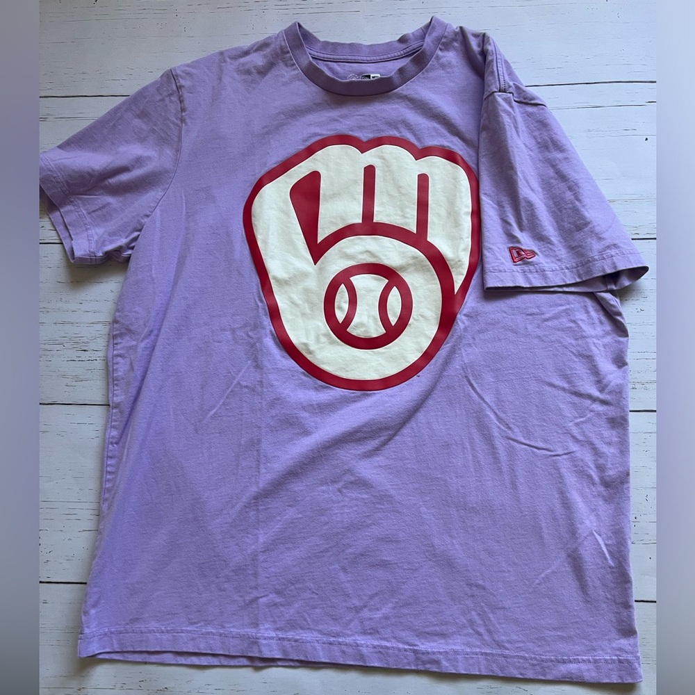 New Era Women's XXL Milwaukee Brewers Logo Lavender T Shirt MLB Genuine Merch